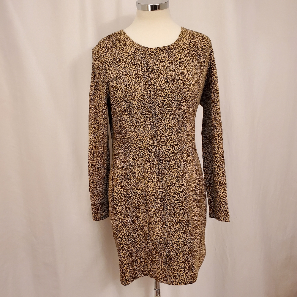 Cheetah Print L/S Form Fitting Dress EUC Sz M